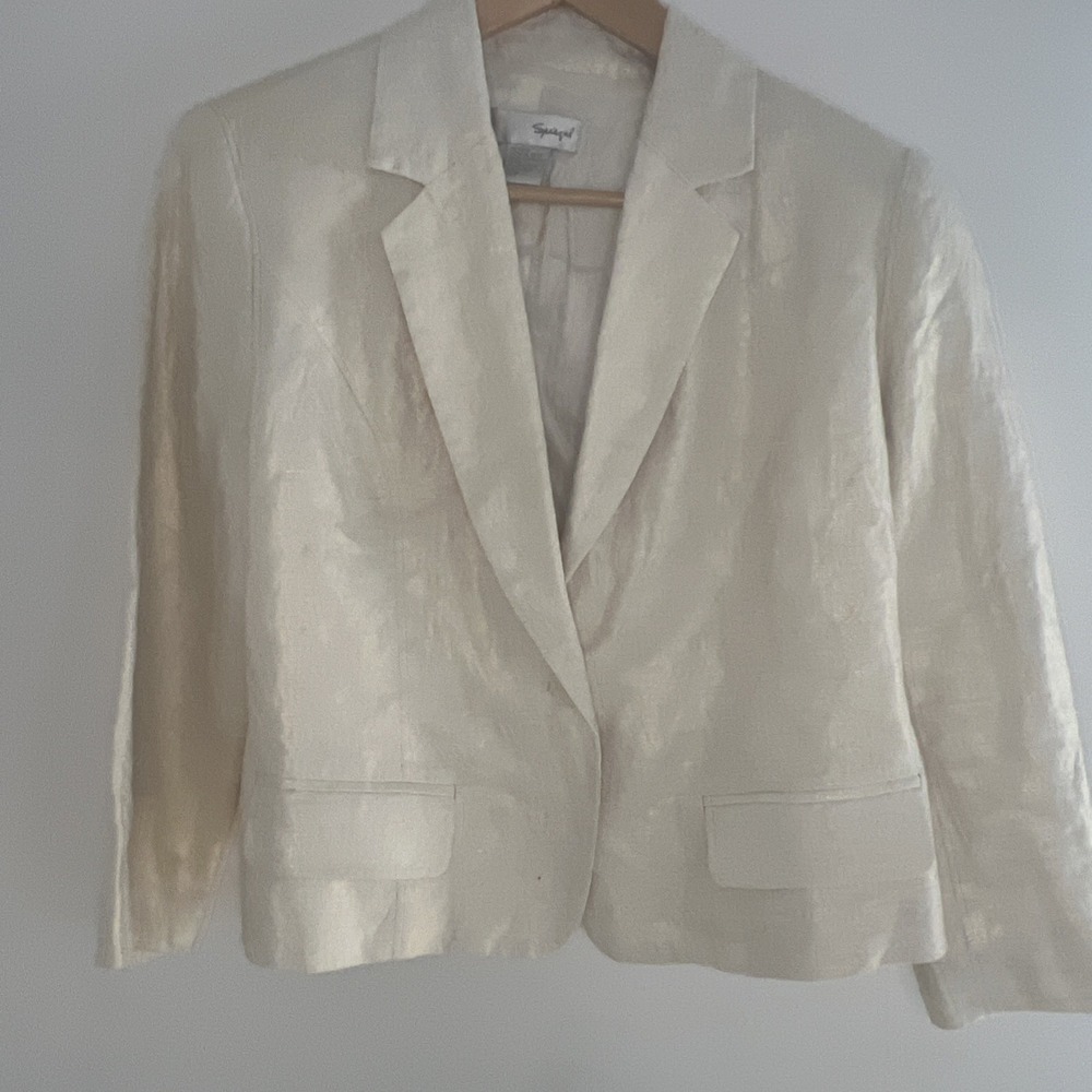 1980s Vintage Spiegel Blazer Jacket Ivory Airy Button Front Minimalist Coastal